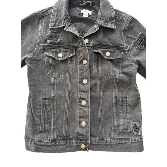 Forever 21 Distressed Black Denim Jacket S - Picture 3 of 9
